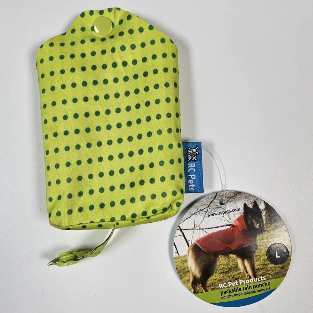 RC Pets Packable Dog Rain Pocho Lime Halftone Large Green Polka Dot Jacket